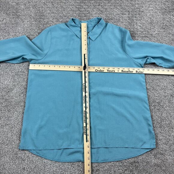 J Jill Shirt Womens Large Petite Teal 100% Silk Button Front Long Sleeve Collar - Picture 3 of 7